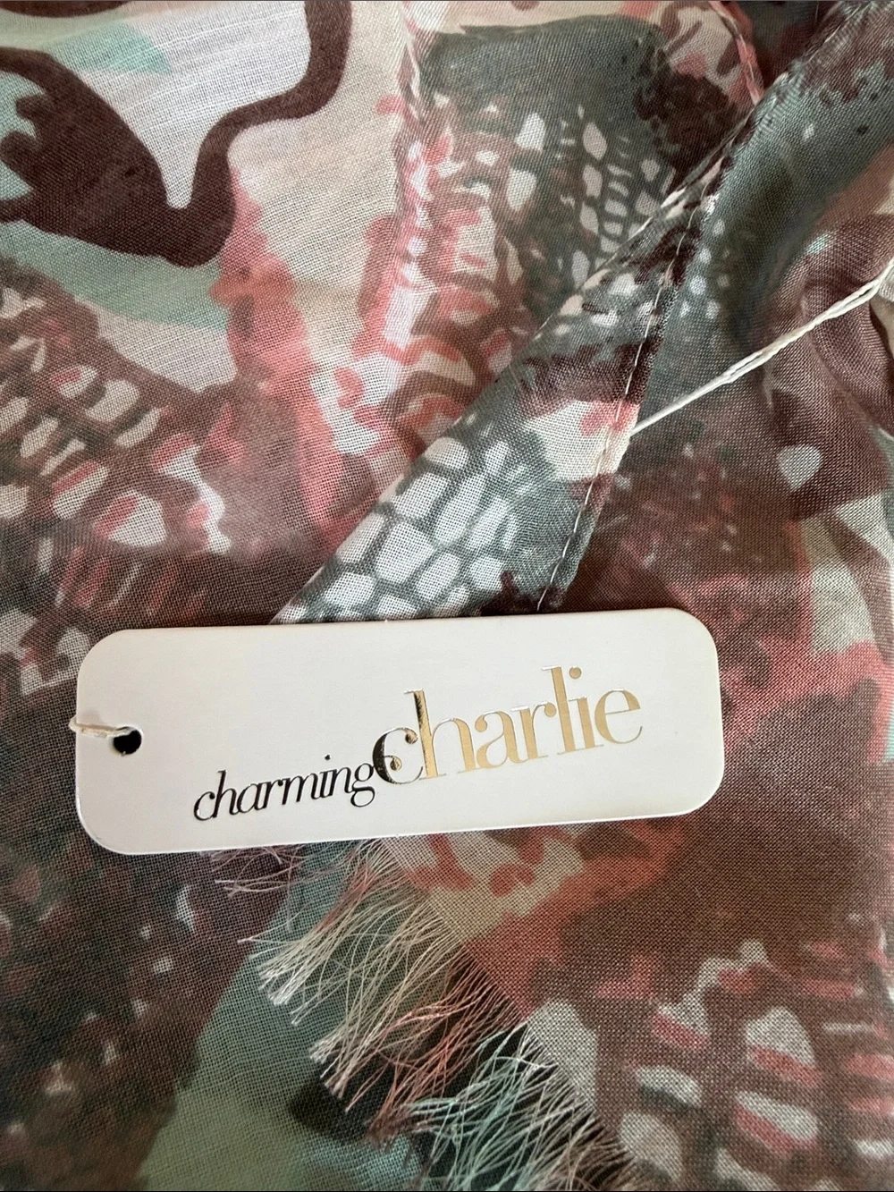 Charming Charlie Pink Floral Eyelash Fringe Lightweight Scarf Cottagecore NWT